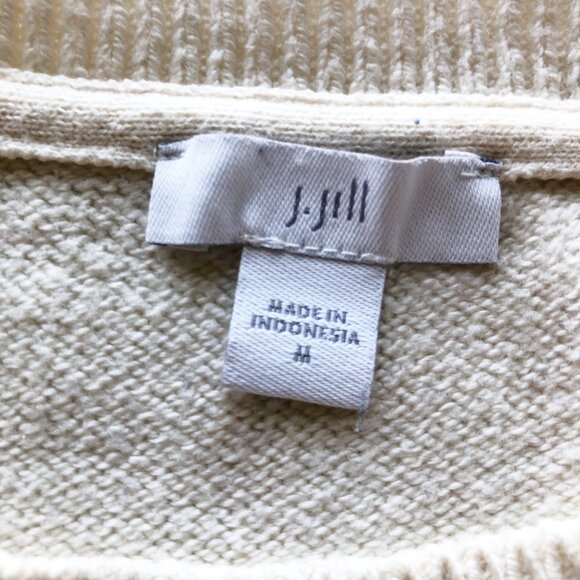 J. JILL Striped White Navy Knit Crew Neck Sweater Button Collar Womens Medium - Picture 5 of 10